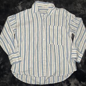 Abercrombie & Firtch Oversized Striped Linen Blend Shirt Size M Boxy Blue White